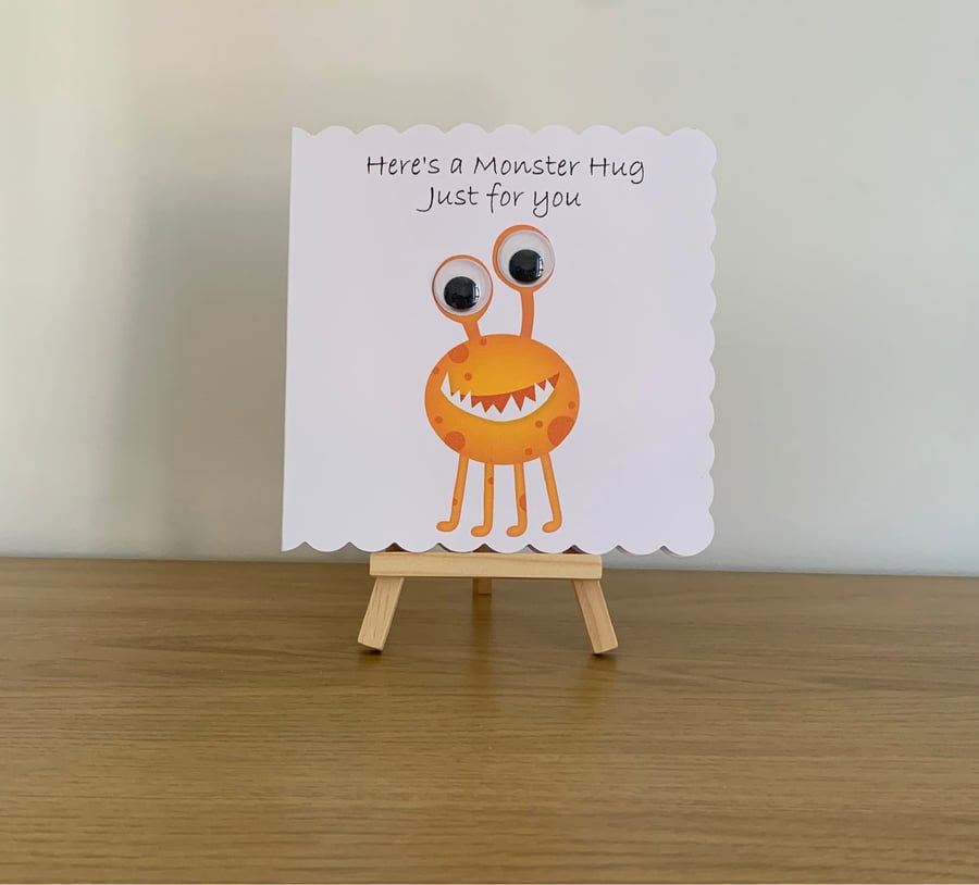 Googly Eye Monster Hug Greeting Card. Design 3