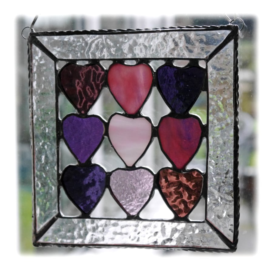 9 of Hearts Suncatcher Stained Glass Framed 