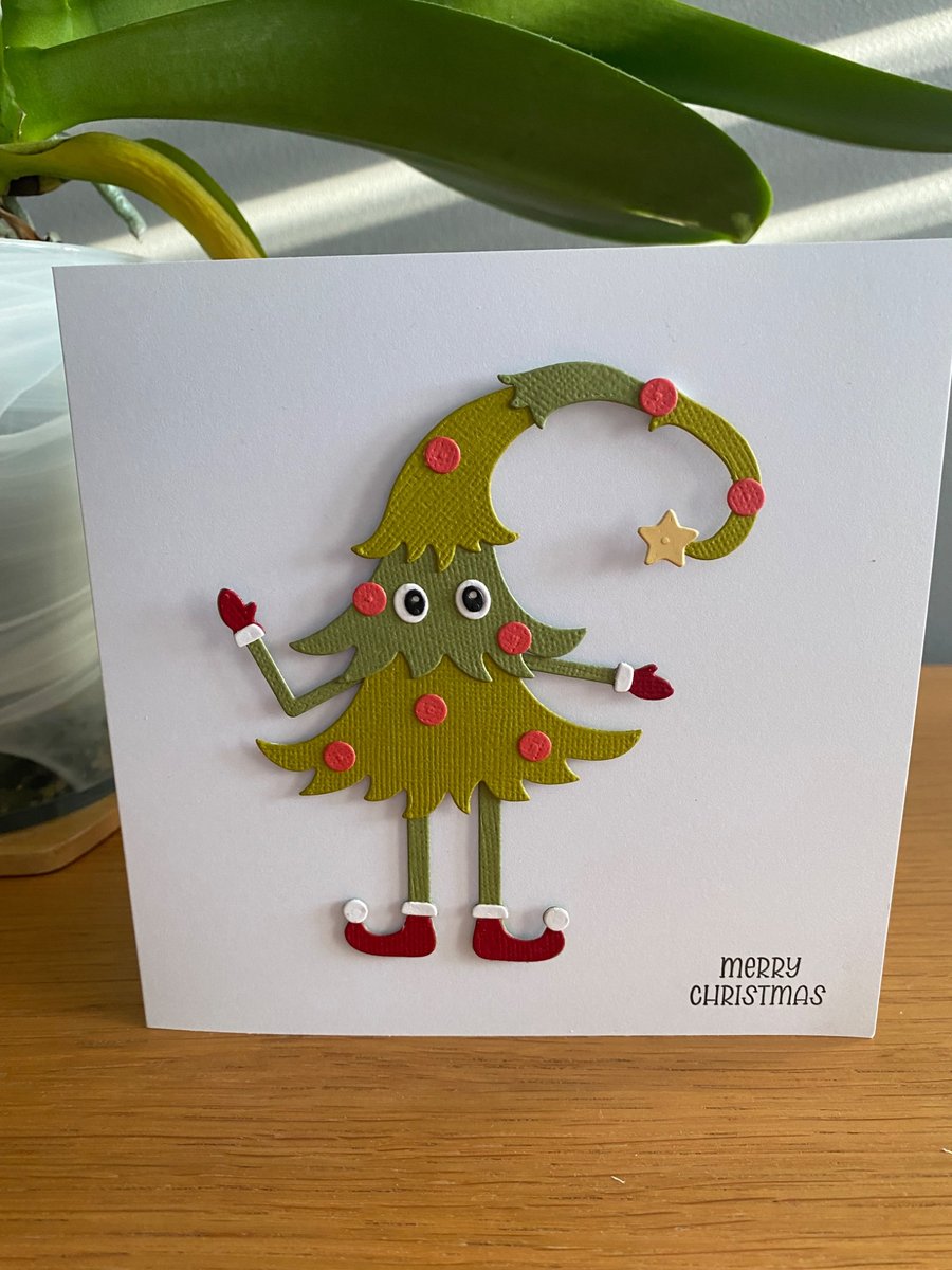 Handmade Christmas Card with Movable Legs - traditional colours