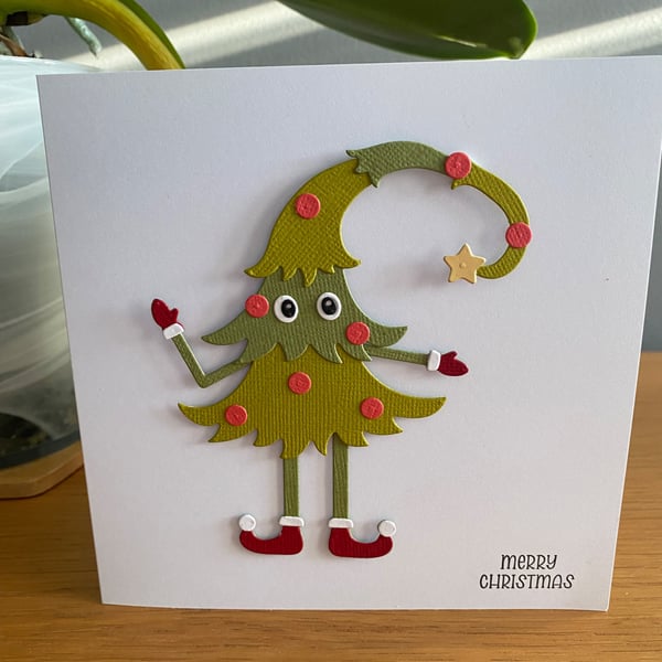 Handmade Christmas Card with Movable Legs - traditional colours