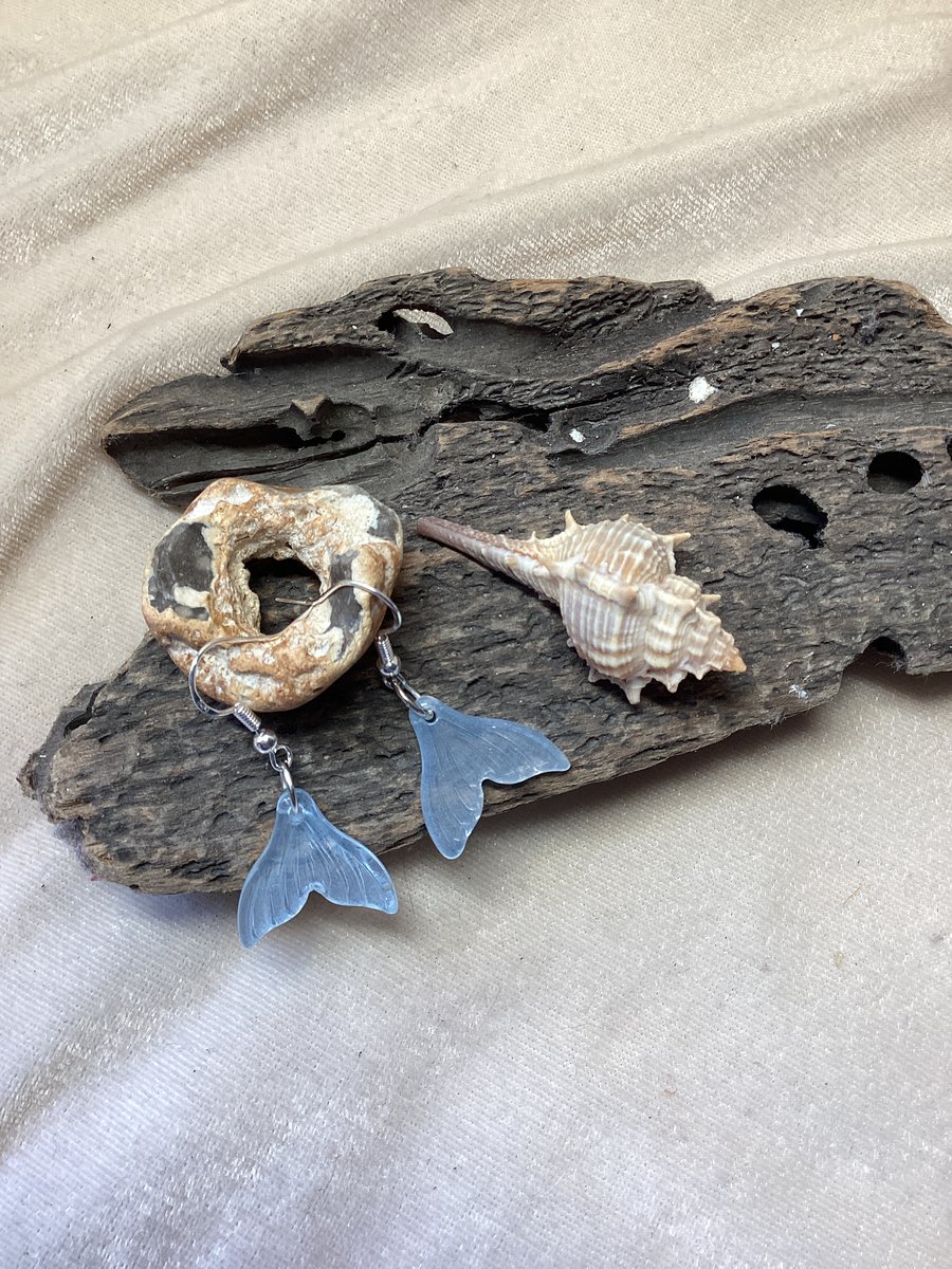 Sea Witch Mermaid earrings. Pale blue mermaid tail.  Free Postage. 7