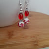 RED, WHITE AND SILVER CERAMIC BEAD EARRINGS  1076