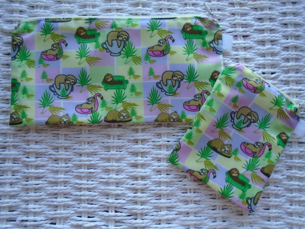 Lazy Sloths Gift Set Purse & Small Make Up Bag or Pencil Case.