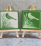 Green Folk Bird Mini Canvas – Spray Painted & Engraved - 7.5cm Square