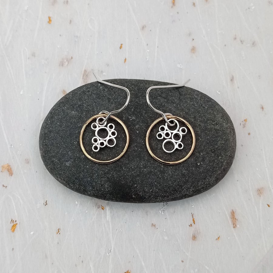 Recycled Sterling Silver Cells & 14ct Gold Filled Circle Earrings 