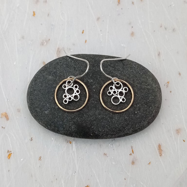 Recycled Sterling Silver Cells & 14ct Gold Filled Circle Earrings 
