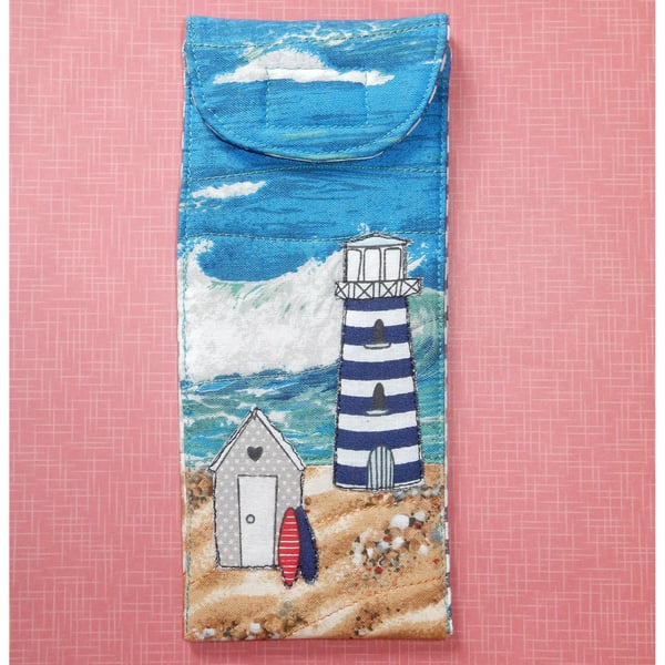 Glasses case - Seascape lighthouse and beach huts