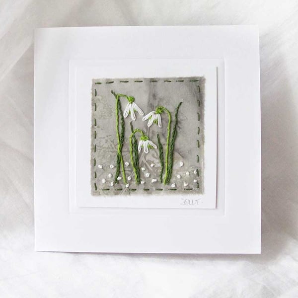 EMBROIDERED SNOWDROP ECO PRINT CARD