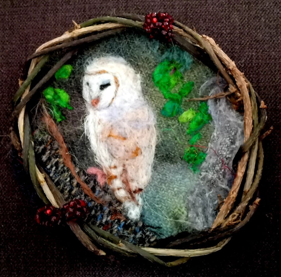 Autumn woodland owl needlefelt picture.