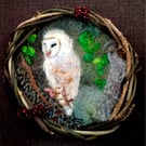 Autumn woodland owl needlefelt picture.