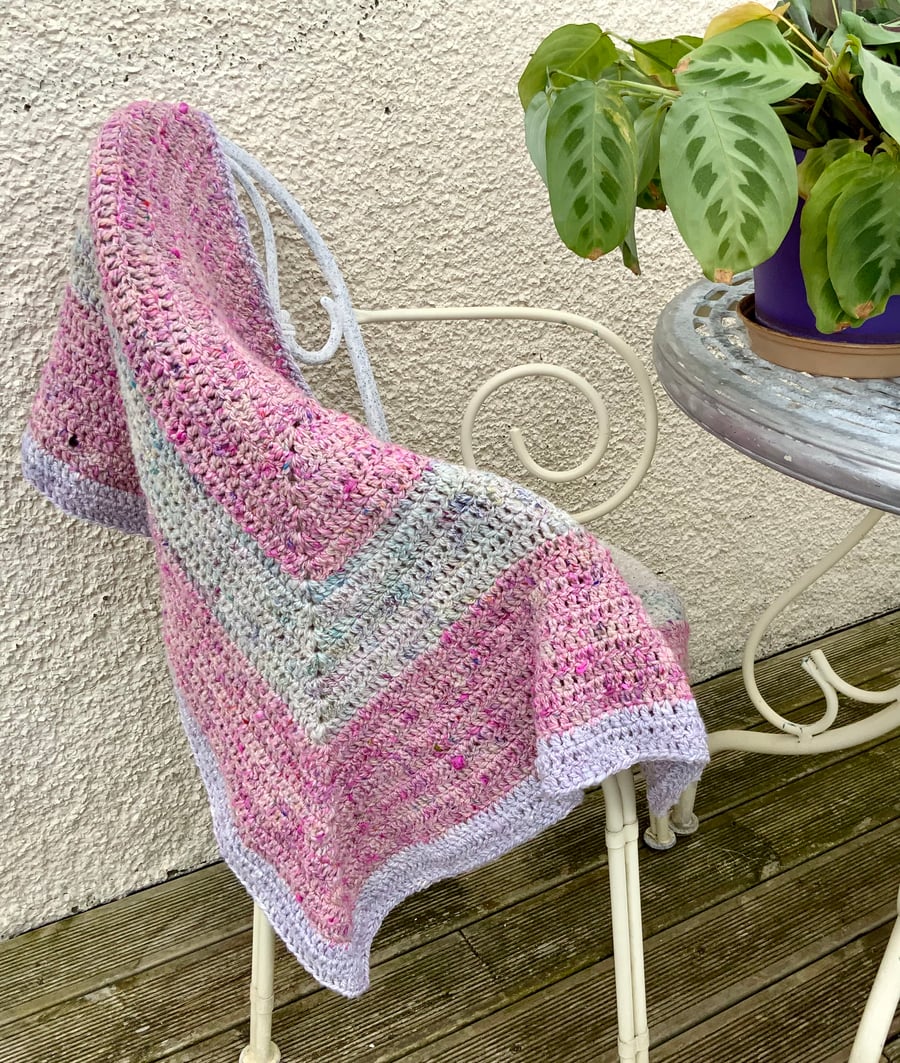 Shawl. Wrap. Hand blended, spun and crocheted in wool and silk. 