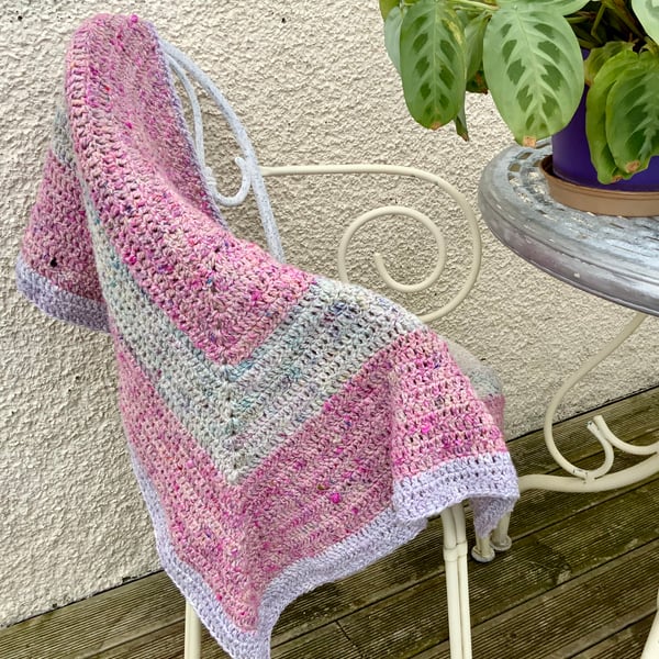 Shawl. Wrap. Hand blended, spun and crocheted in wool and silk. 