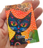 Whimsical Cat Pop Art Miniature ACEO Painting Mixed Media Original Kitty Artwork