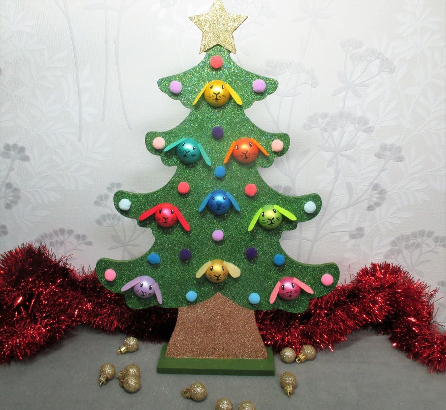 SALE Bunny Bauble Christmas Tree Decoration Free Standing Glittery Rabbit