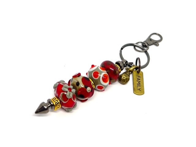 Handmade Red & Grey Lamp-work Glass Bead Ba... - Folksy