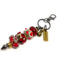 Handmade Red & Grey Lamp-work Glass Bead Bag Charm Keyring Unique Gift  - Image 3