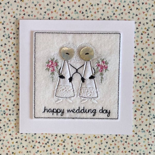 Mrs and Mrs Wedding Card, Happy Wedding Day card, LGBTQ Button Textile Card