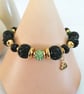 Gold, green & black beaded bracelet, heart charm,  - Image 9