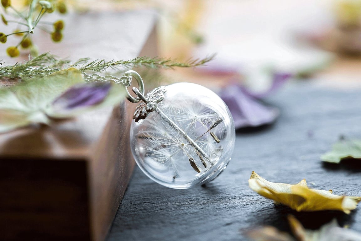 Dandelion Necklace Glass Globe Dandelion Seed Necklace Botanical Jewellery Wildf