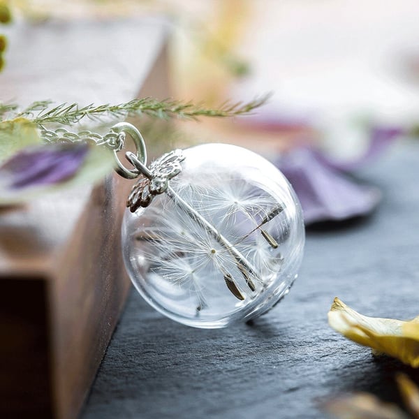 Dandelion Necklace Glass Globe Dandelion Seed Necklace Botanical Jewellery Wildf