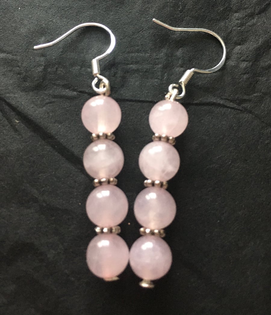 Rose quartz crystal earrings