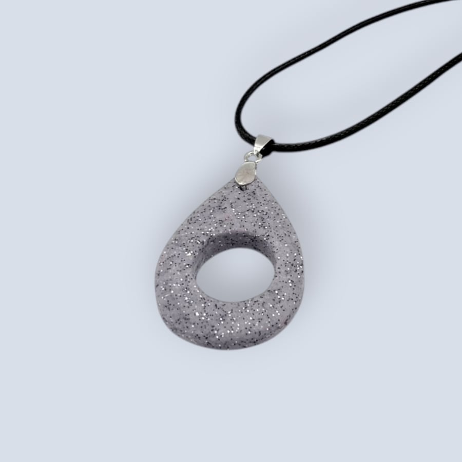 Silver Grey Glitter Glasses Holder Necklace Teardrop Eyewear Loop Pendant