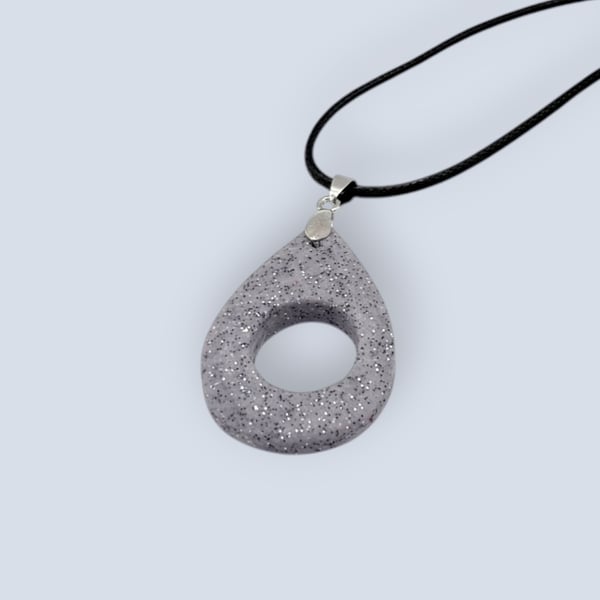 Silver Grey Glitter Glasses Holder Necklace Teardrop Eyewear Loop Pendant