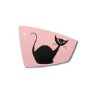 Mid Century Style Black Cat Wall Plaque - Hand Painted Cat On A Pink Background