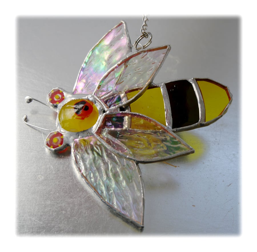  Bee Suncatcher Stained Glass Bumble Queen 023