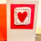 Handmade Valentine’s Day card felted with hand sewn beads