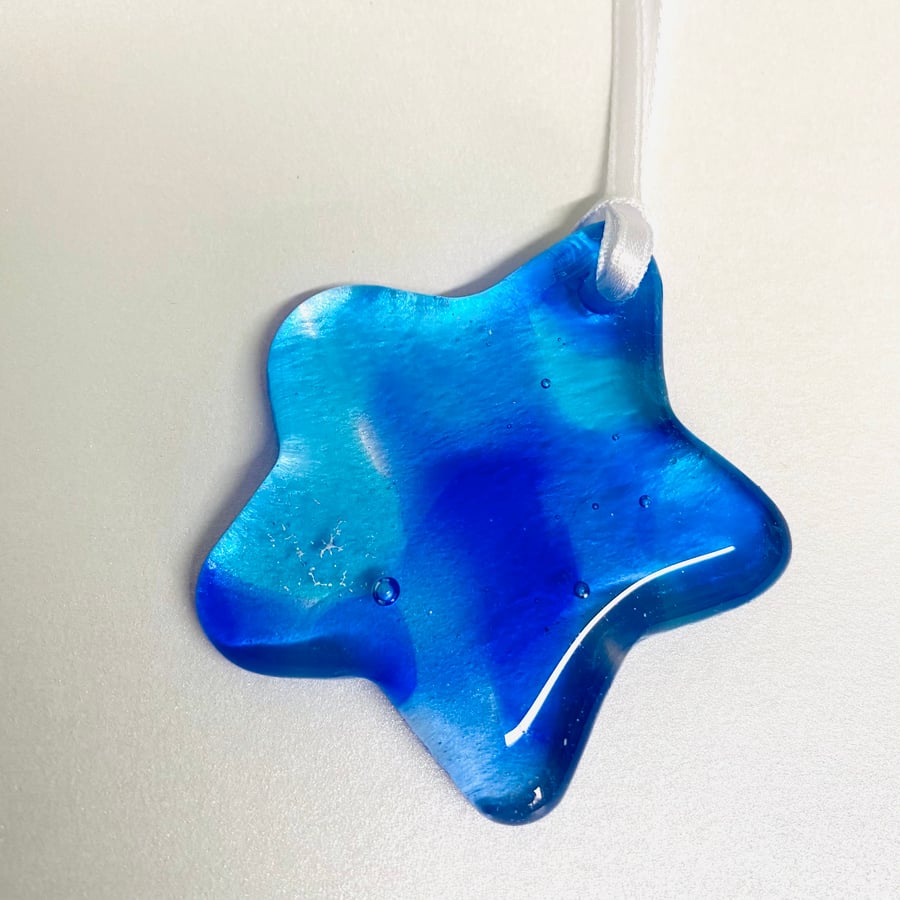  Blue Fused glass  star - “you’re a star”