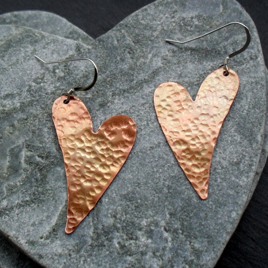  Copper Heart Vintage Earrings With Sterling Silver Ear Wires Vintage
