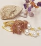 Drop earrings with natural rose quartz and pearl beads, handmade dangle earrings - Image 2