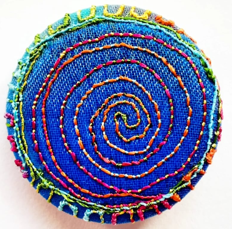 Badge One Inch Fabric Badge with Free Machine Embroidery 