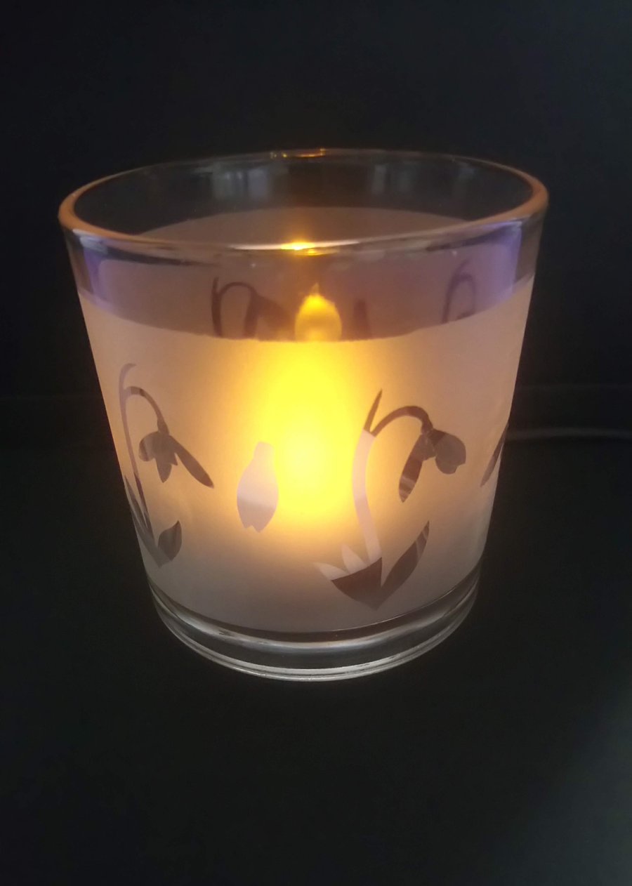 Snowdrop Flower Design Glass Tealight Holder