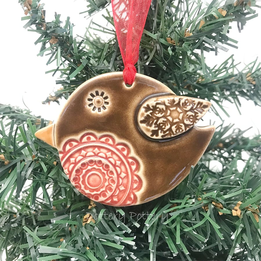 Ceramic Robin Christmas decoration big round robin