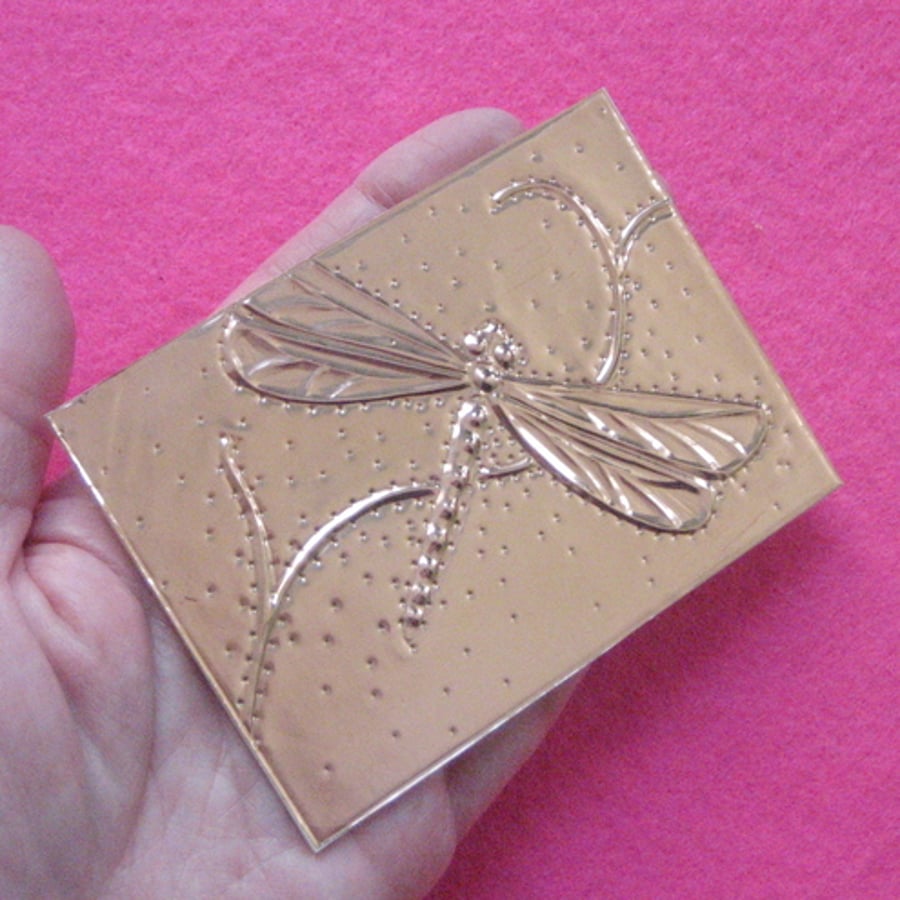 Reduced! Copper ACEO,dragonfly design