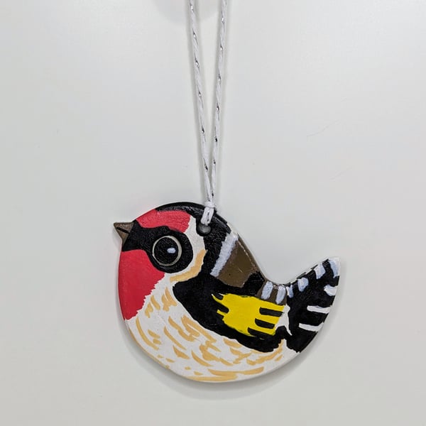Goldfinch clay bird decoration, hanging garden bird, window decoration 