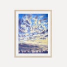 Cotton Clouds Archival Art Print, Cloudy Sky Print, Skyscape Painting with City