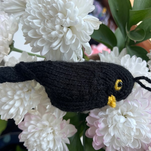 Blackbird hand knit tree decoration 