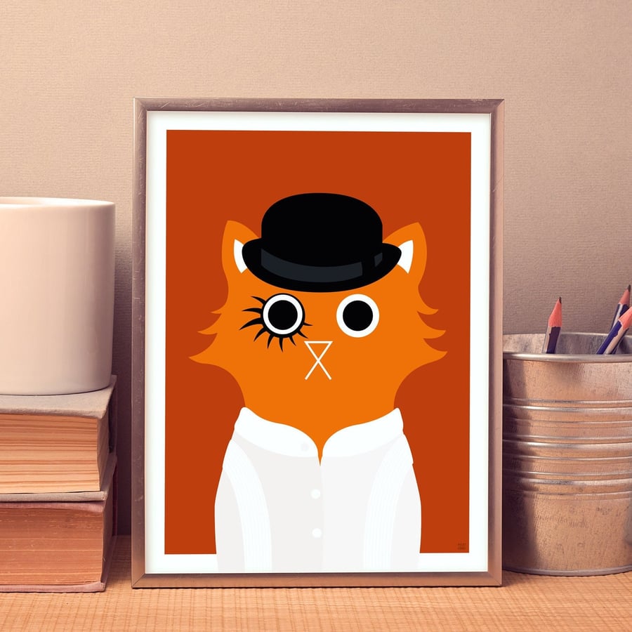 Clockwork Cat Wall Art Print, Clockwork Orange Style, Cat Print