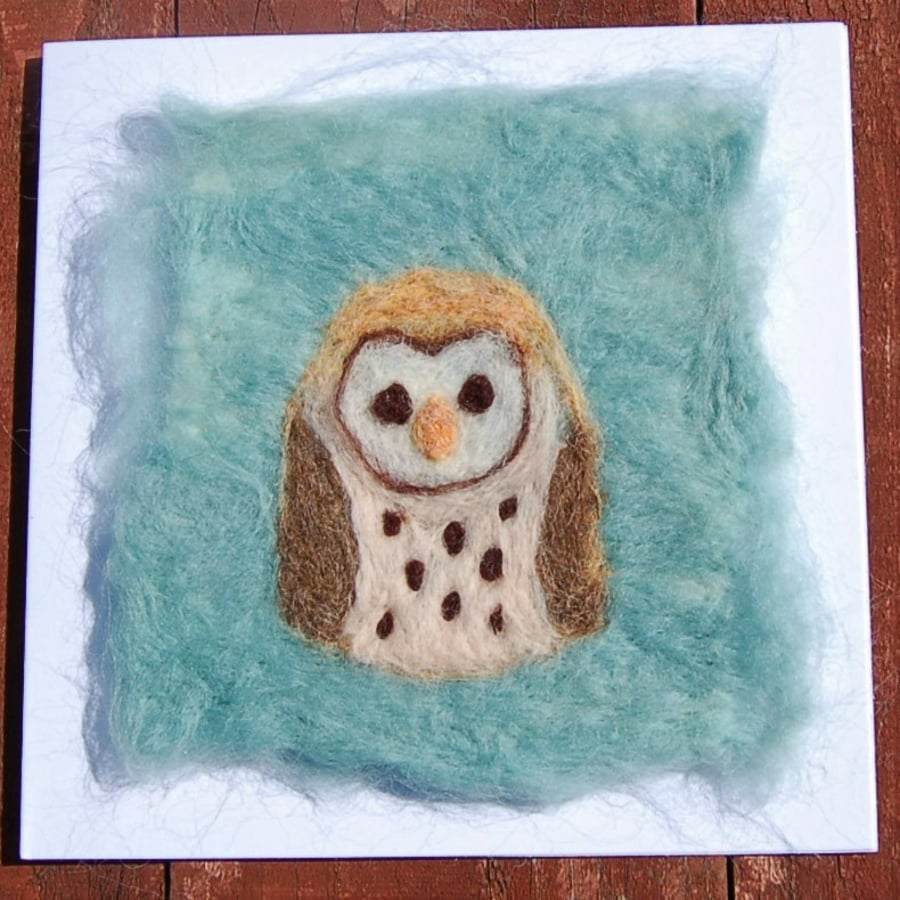 Birthday card. Needle felt owl. Blank greetings card with owl design