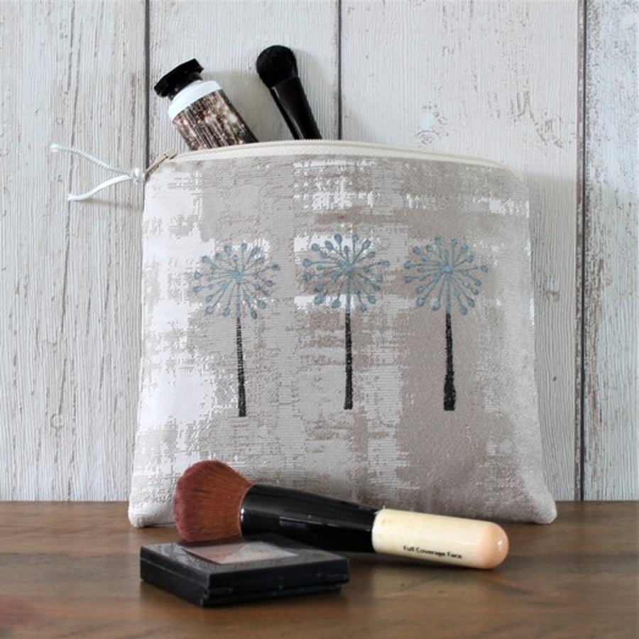 Iridescent Blue Seed Head Block Print Makeup Bag