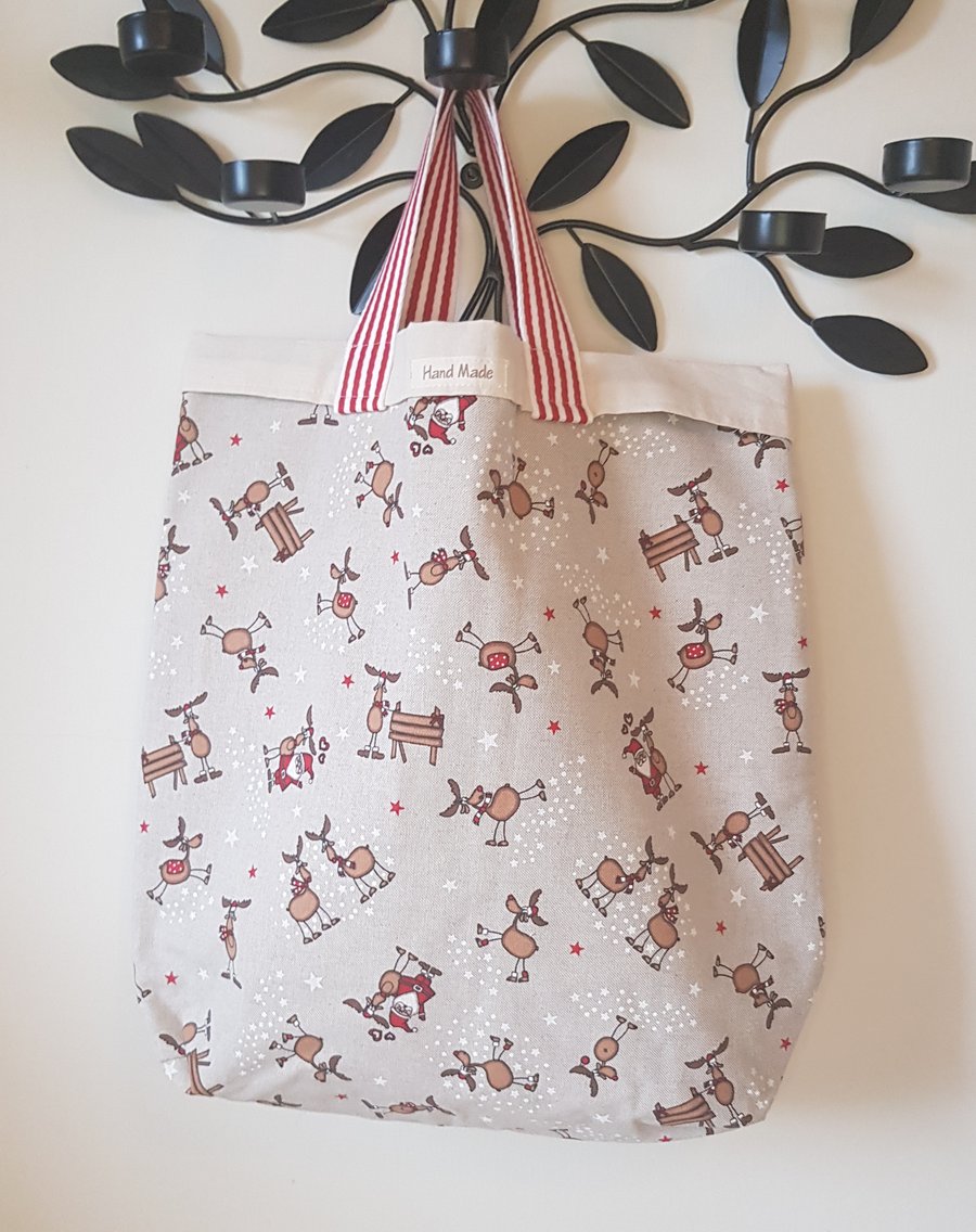 Large Christmas gift bag: Santa and Rudolph
