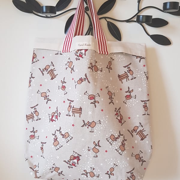 Large Christmas gift bag: Santa and Rudolph