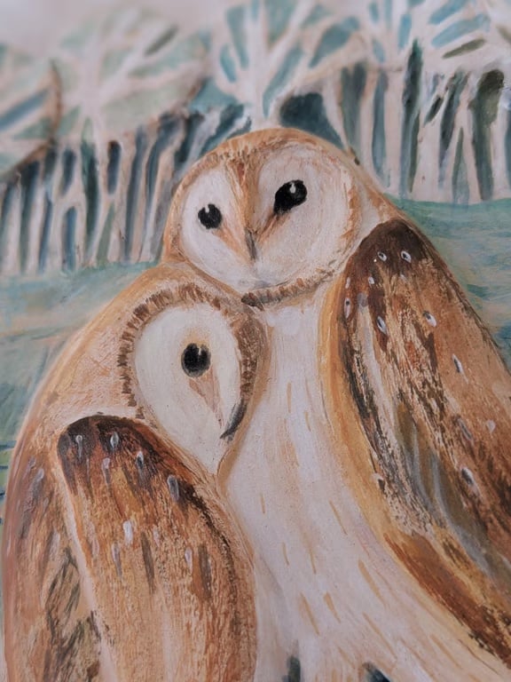 Ceramic art, barn owl art, unique artwork - Wildlife original art