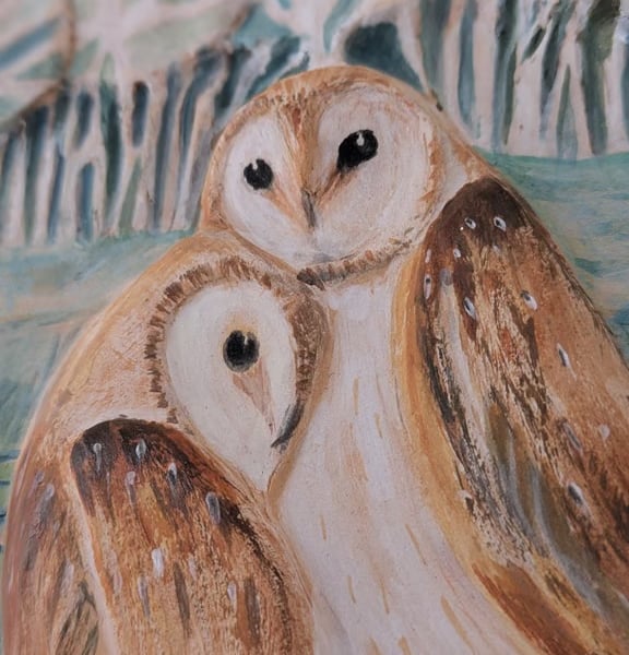 Ceramic art, barn owl art, unique artwork - Wildlife original art