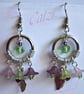 Purple & Green Hooped Lucite Flower Dangly Earrings