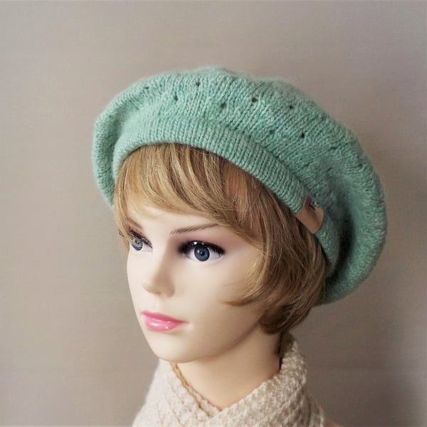 Custom order for Carol British wool beret pale green knitted Masham wool
