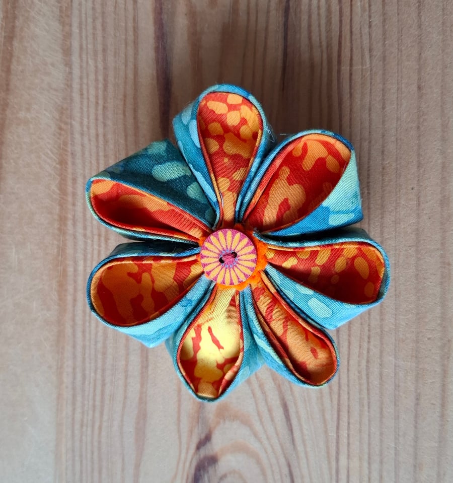 Handmade kanzashi fabric flower brooch